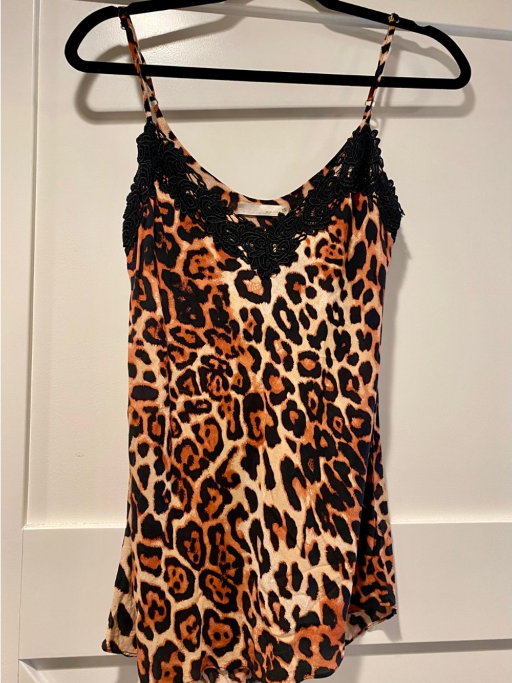 Leopard Print Cami Top with Black Lace Trim size medium